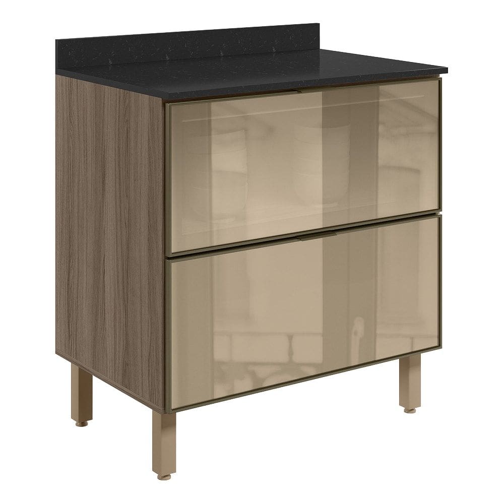 Balcao Com Tampo 2 Gavetoes Vidro 80 cm MDF Kali 16412 Carvalho Toq Nicioli