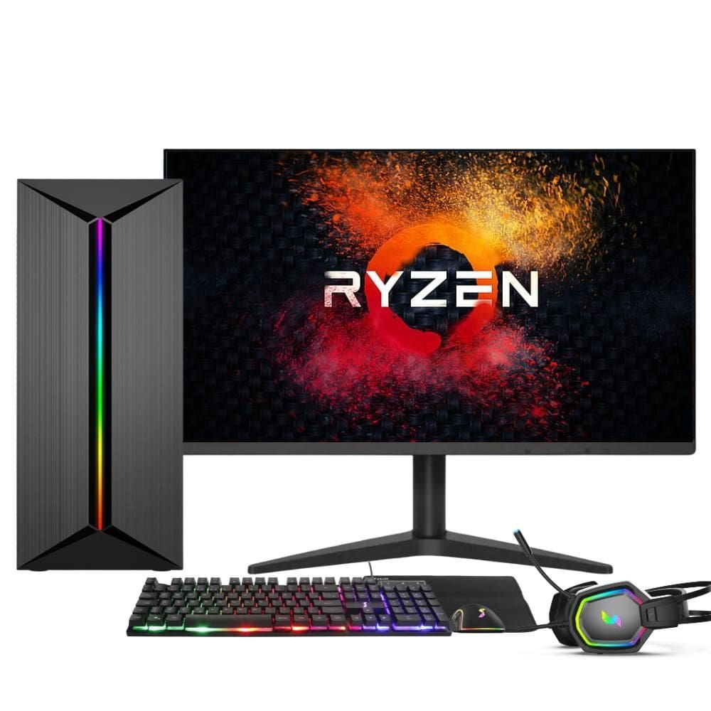 PC Gamer Completo AMD Ryzen 5 5600G, Gráficos Radeon VEGA 7, 16GB DDR4, SSD 256GB, Fonte 500W, Monitor 21.5" 75Hz, 3green Force - 3F-013
