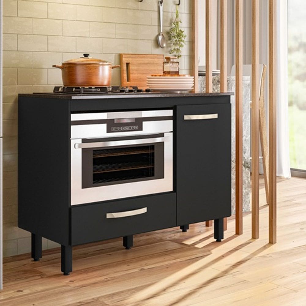 Balcão Para Cooktop e Forno Fit Com 01 Porta e 01 Gaveta Preto