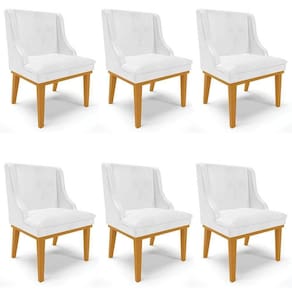 Kit 6 Cadeiras Estofadas Base Fixa De Madeira Castanho Lia Sintético Premium Branco - Ibiza
