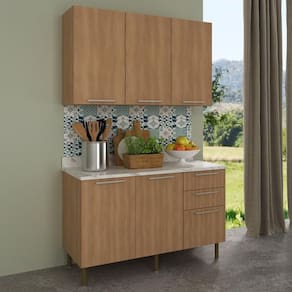 Cozinha Compacta Com Armário E Balcão Com Tampo 120cm Multimóveis Cr20447 Freijó Mármore Branco