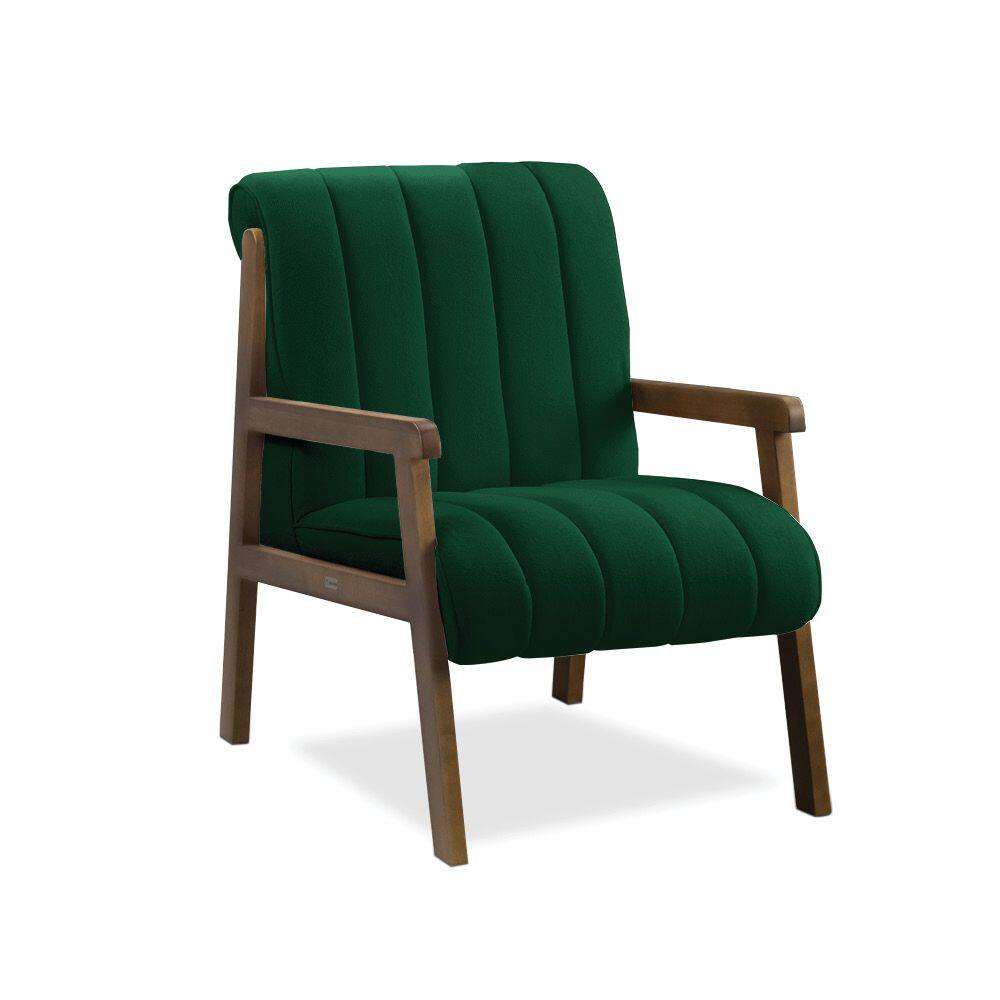 Poltrona Decorativa para Sala Base de Madeira Daline Bouclê Verde E03 - D`Rossi