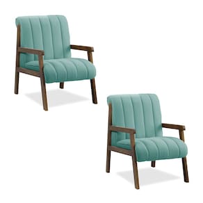 Poltrona Decorativa Sala Base de Madeira kit 2 Daline Bouclê Azul Turquesa E03 - D`Rossi