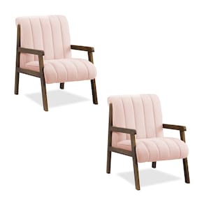 Poltrona Decorativa Sala Base de Madeira kit 2 Daline Bouclê Rosê E03 - D`Rossi