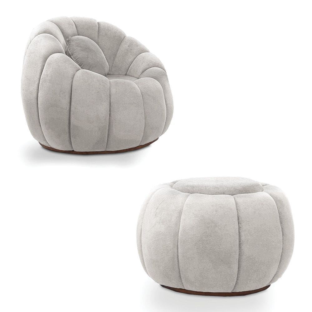 Poltrona Decorativa Orgânica Giratória com Puff Cloud Bouclê Cinza Claro E03 - D`Rossi