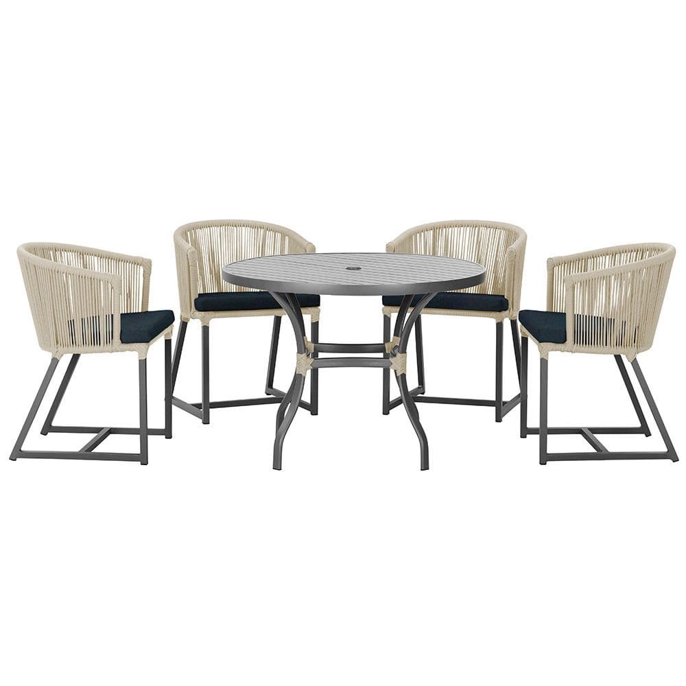 Mesa com 4 Cadeiras de Jantar Roma 100cm e Noronha em Aluminío