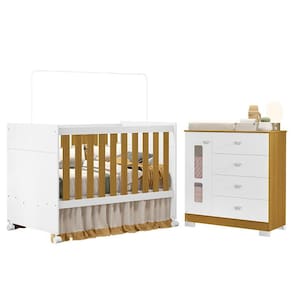 Berço Americano e Cômoda infantil Katatau Branco Acetinado Savana - Reller