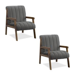 Poltrona Decorativa Sala Base de Madeira kit 2 Daline Bouclê Cinza Escuro E03 - D`Rossi