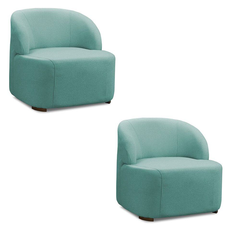 Poltrona Decorativa Orgânica kit 2 Diully Bouclê Azul Turquesa E03 - D`Rossi