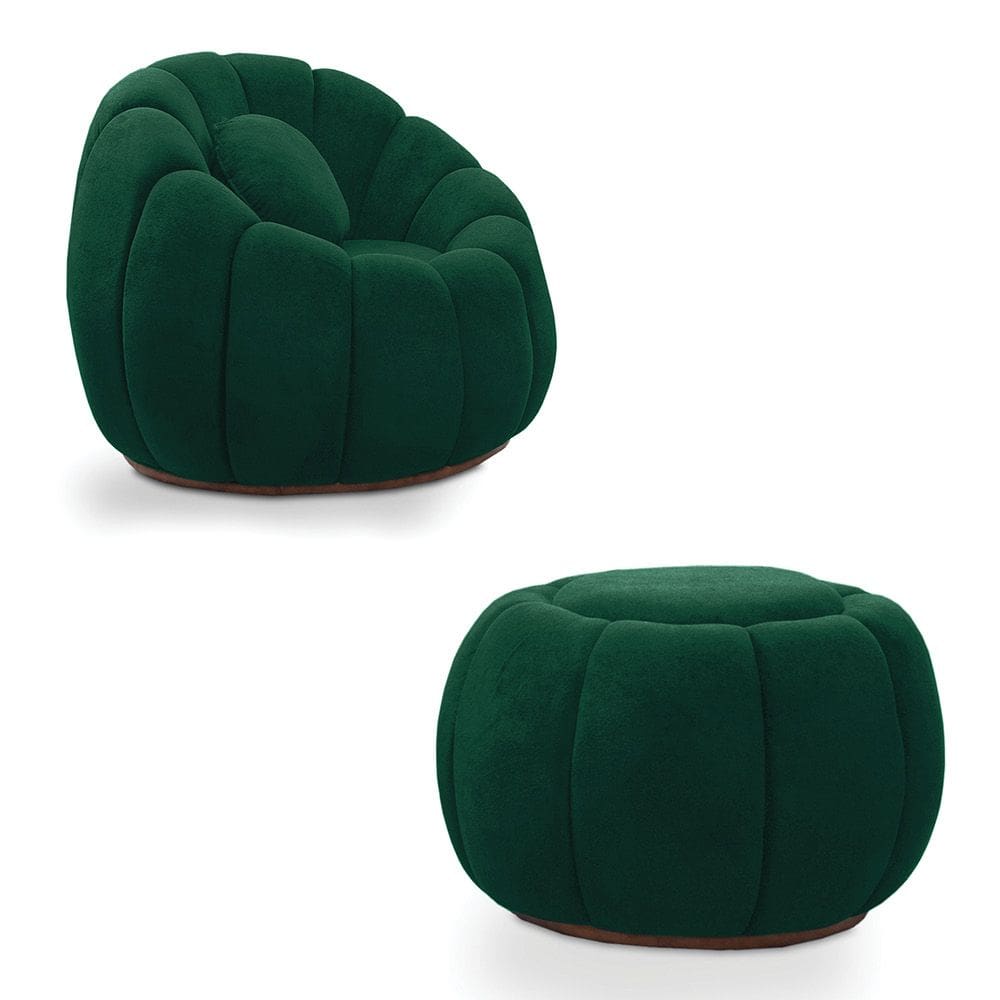 Poltrona Decorativa Orgânica Giratória com Puff Cloud Bouclê Verde E03 - D`Rossi