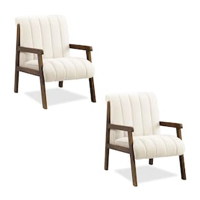 Poltrona Decorativa Sala Base de Madeira kit 2 Daline Bouclê Bege E03 - D`Rossi