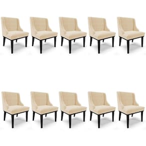Kit 10 Cadeiras Estofadas Para Sala De Jantar Base Fixa De Madeira Preto Lia Suede Bege - Ibiza