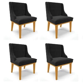 Kit 4 Cadeiras Estofadas Para Sala De Jantar Base Fixa De Madeira Castanho Lia Suede Preto - Ibiza