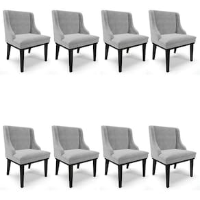 Kit 8 Cadeiras Estofadas Para Sala De Jantar Base Fixa De Madeira Preto Lia Suede Cinza - Ibiza