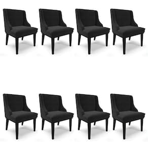 Kit 8 Cadeiras Estofadas Para Sala De Jantar Base Fixa De Madeira Preto Lia Suede Preto - Ibiza