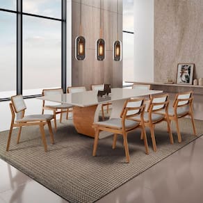 Sala De Jantar Mesa Ellis Com 8 Cadeiras Eva Premium Luna Off White Imbuia Nat