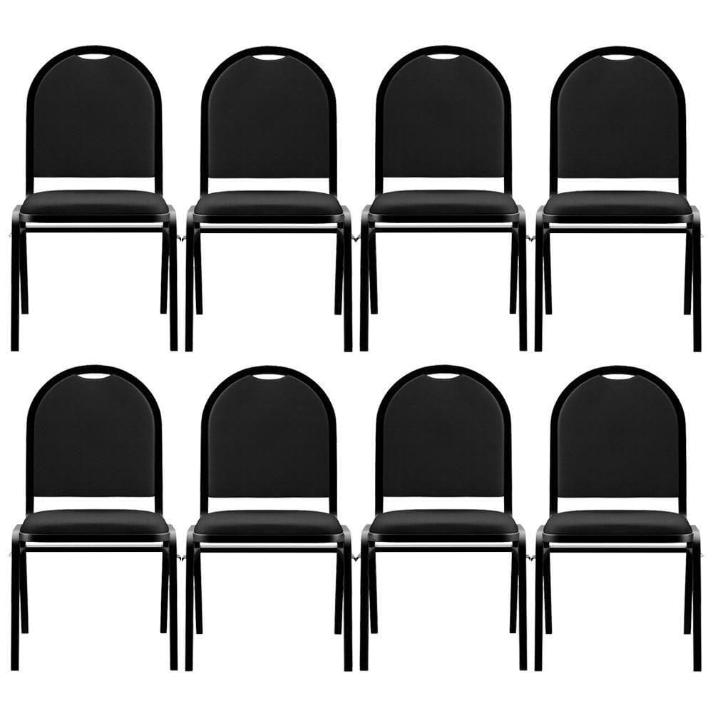 Kit 8 Cadeiras Hoteleiras Auditório Empilhável Sintético M23 Preto - Mpozenato
