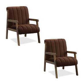 Poltrona Decorativa Sala Base de Madeira kit 2 Daline Bouclê Marrom E03 - D`Rossi