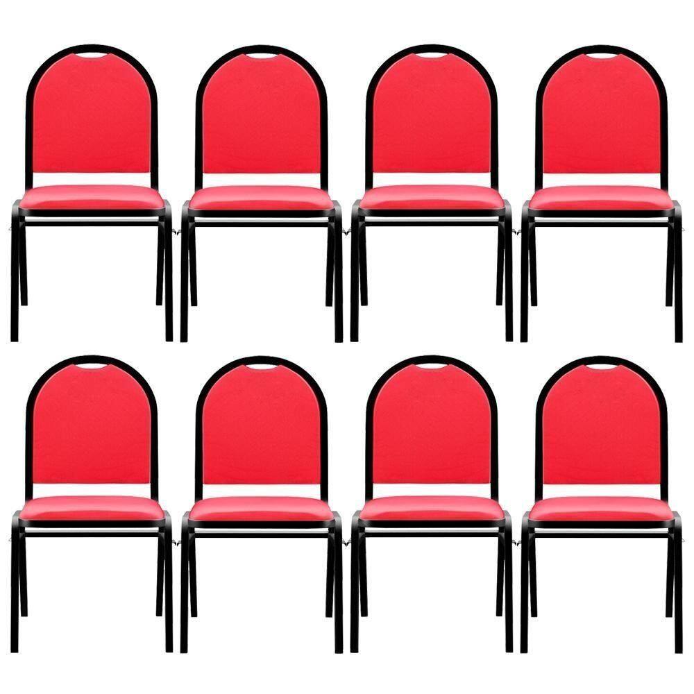 Kit 8 Cadeiras Hoteleiras Auditório Empilhável Sintético M23 Vermelho - Mpozenato