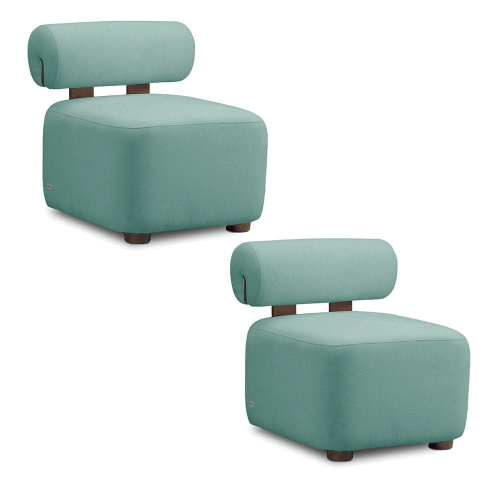 Poltrona Decorativa para Sala Kit 2 Helora Bouclê Azul Turquesa E03 - D`Rossi