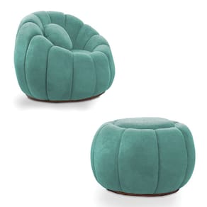 Poltrona Decorativa Orgânica Giratória com Puff Cloud Bouclê Azul Turquesa E03 - D`Rossi