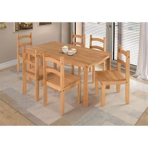 Conjunto De Mesa De Jantar 140x70 Com 6 Cadeiras Madeira Maciça Natural