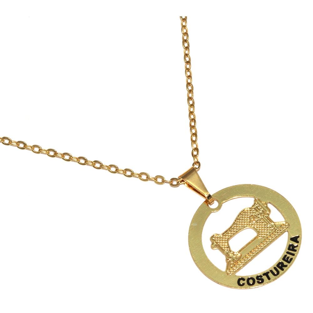 Colar Minha Profissão Costura Costureira Folheado Ouro 18k