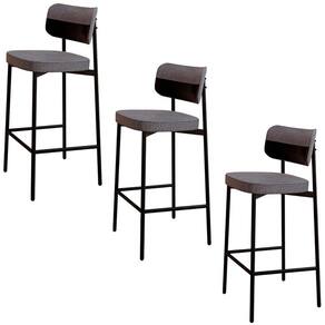 Banqueta Alta Bar Estofada Kit 3 Ella M25 Linho Cinza-preto - Mpozenato