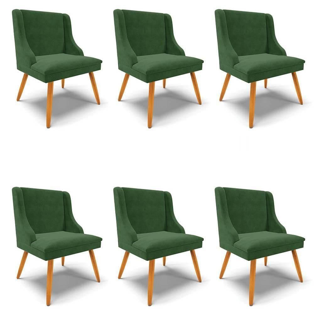 Kit 6 Cadeiras Estofadas Para Sala De Jantar Pés Palito Lia Suede Verde - Ibiza