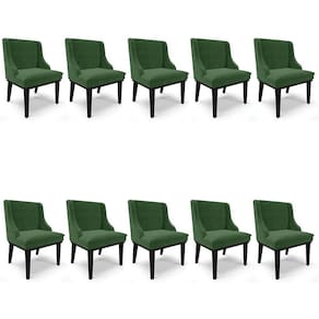 Kit 10 Cadeiras Estofadas Para Sala De Jantar Base Fixa De Madeira Preto Lia Suede Verde - Ibiza