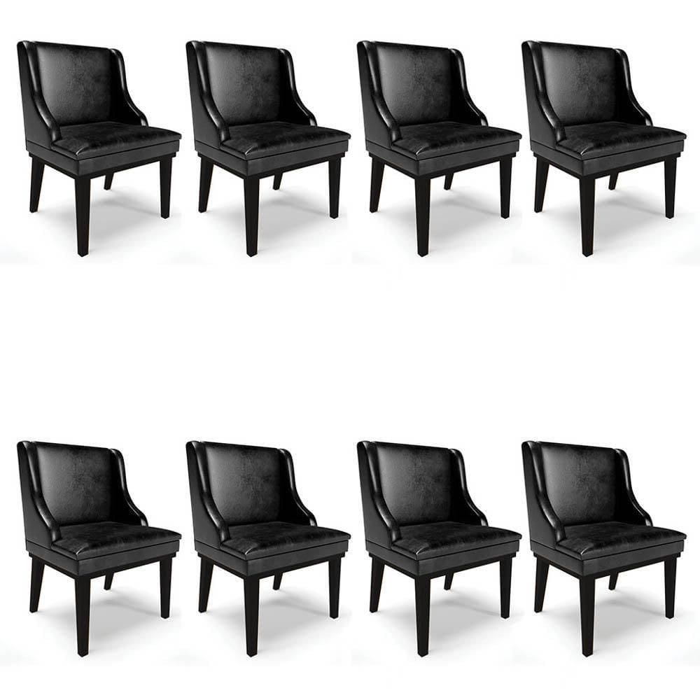 Kit 8 Cadeiras Estofadas Base Fixa De Madeira Preto Lia Sintético Premium Preto - Ibiza
