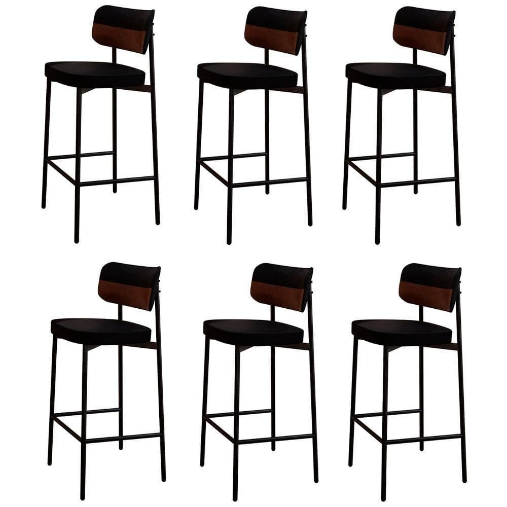 Banqueta Alta Bar Estofada Kit 6 Ella M25 Linho Preto-whisky - Mpozenato