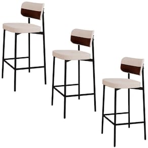 Banqueta Alta Bar Estofada Kit 3 Ella M25 Linho Palha-café - Mpozenato