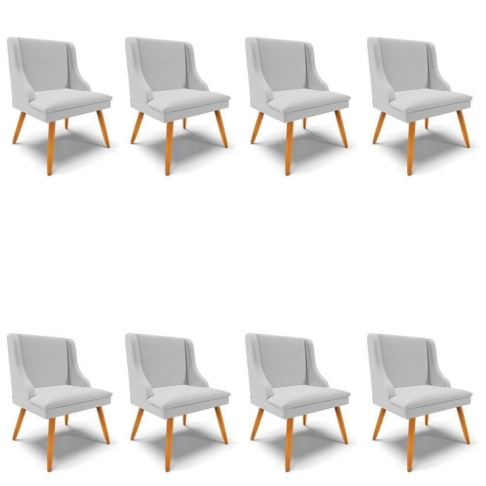 Kit 8 Cadeiras Estofadas Para Sala De Jantar Pés Palito Lia Linho Cinza - Ibiza