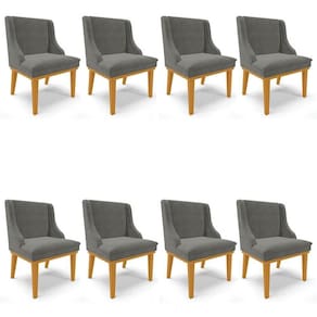 Kit 8 Cadeiras Estofadas Para Sala De Jantar Base Fixa De Madeira Castanho Lia Suede Grafite - Ibiza
