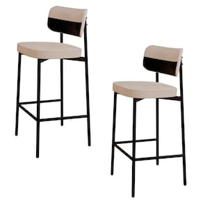 Banqueta Alta Bar Estofada Kit 2 Ella M25 Linho Areia-preto - Mpozenato