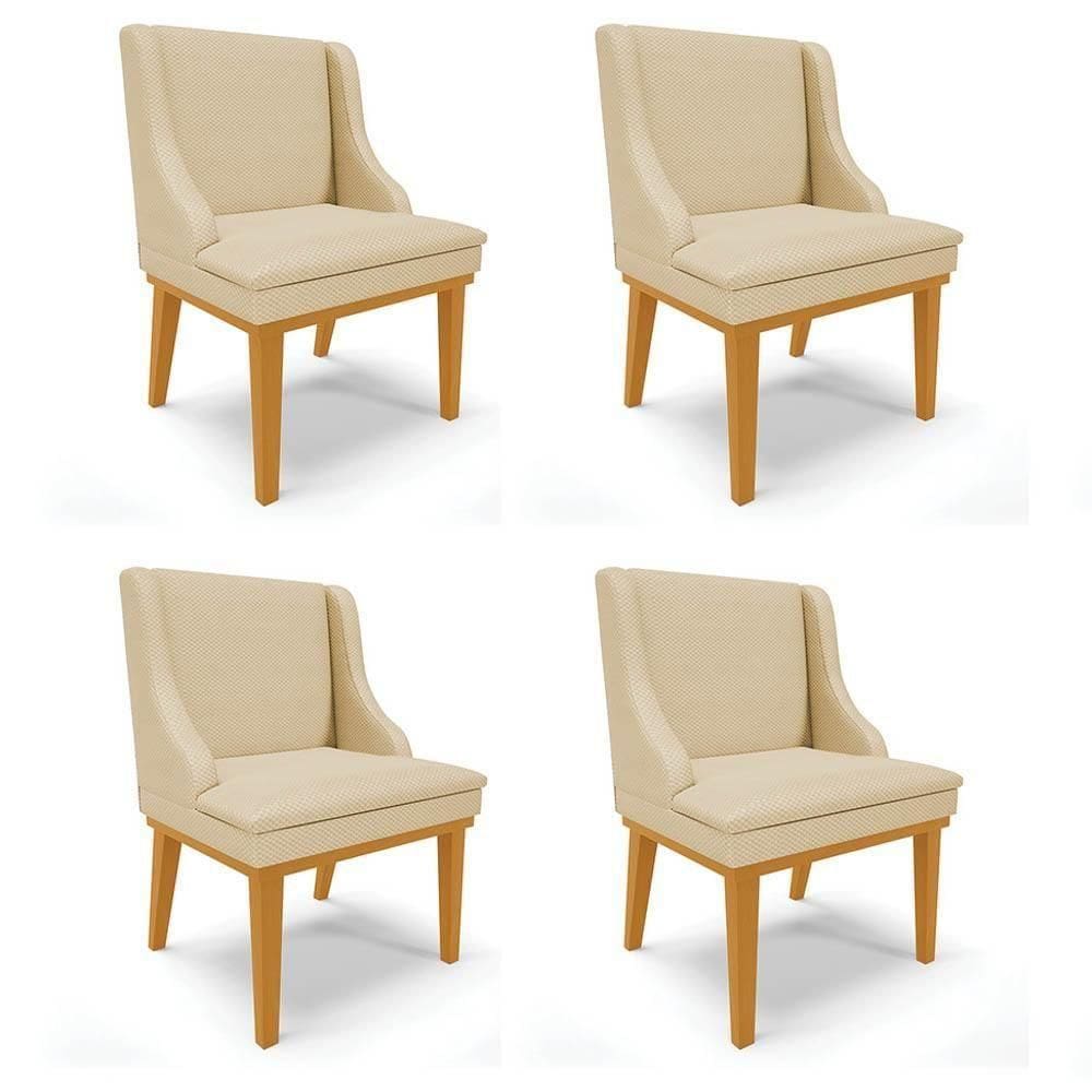 Kit 4 Cadeiras Estofadas Para Sala De Jantar Base Fixa De Madeira Castanho Lia Veludo Off White - Ibiza