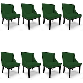 Kit 8 Cadeiras Estofadas Para Sala De Jantar Base Fixa De Madeira Preto Lia Veludo Luxo Verde - Ibiza