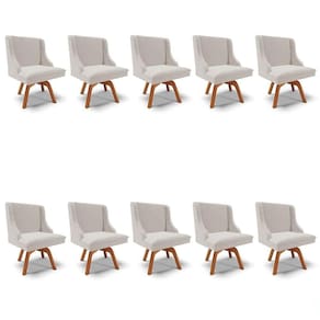 Kit 10 Cadeiras Estofadas Base Giratória De Madeira Lia Veludo Cinza - Ibiza