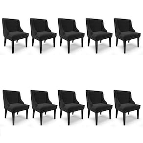Kit 10 Cadeiras Estofadas Para Sala De Jantar Base Fixa De Madeira Preto Lia Suede Preto - Ibiza