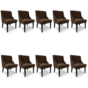 Kit 10 Cadeiras Estofadas Para Sala De Jantar Base Fixa De Madeira Preto Lia Suede Marrom - Ibiza