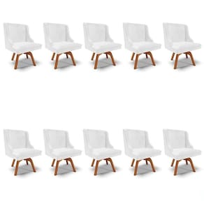 Kit 10 Cadeiras Estofadas Base Giratória De Madeira Lia Sintético Premium Branco - Ibiza