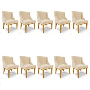 Kit 10 Cadeiras Estofadas Para Sala De Jantar Base Fixa De Madeira Castanho Lia Suede Bege - Ibiza