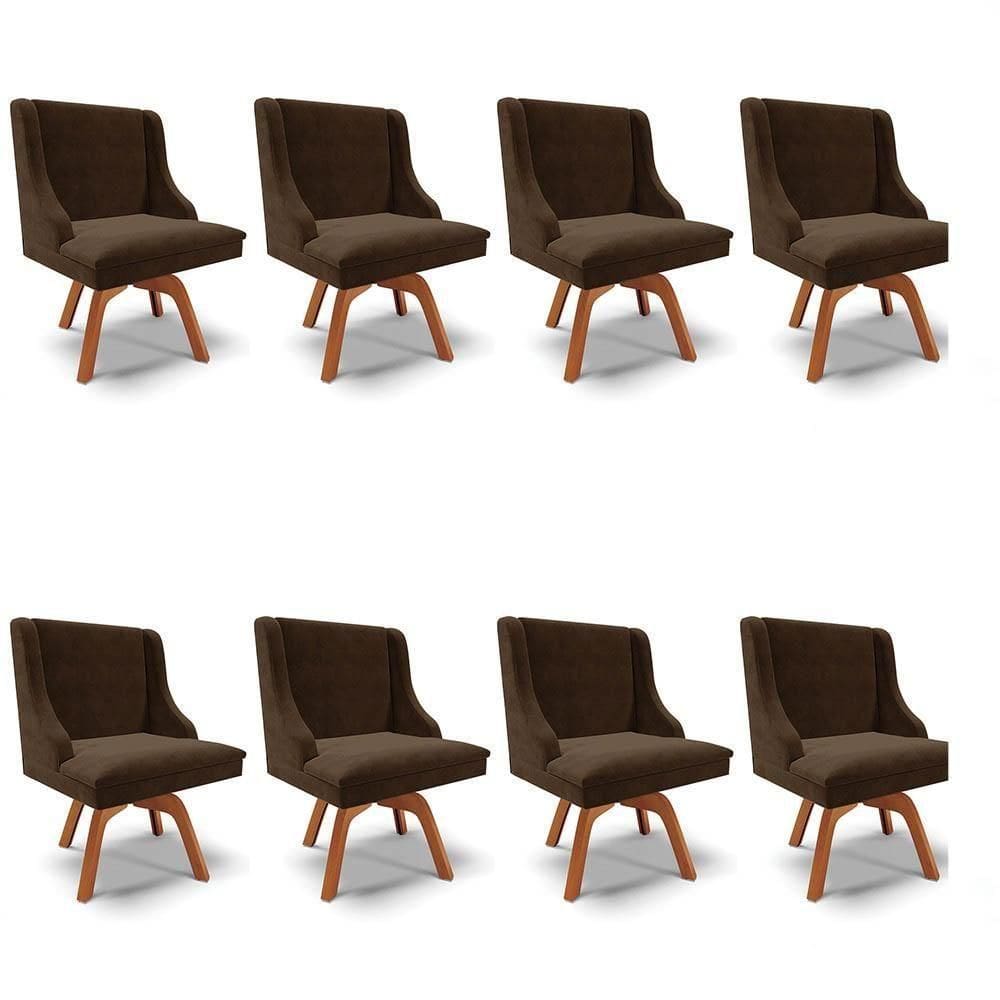 Kit 8 Cadeiras Estofadas Giratória Para Sala De Jantar Lia Suede Marrom - Ibiza