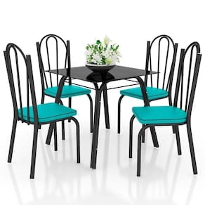 Jogo De Mesa Lótus Tampo De Vidro E 4 Cadeiras 121 Preto-azul Turquesa - Artefamol