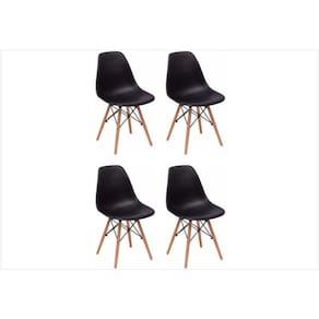 Kit 04 Cadeiras Eiffel Charles Eames F01 Preta Base De Madeira Dsw - Mpozenato