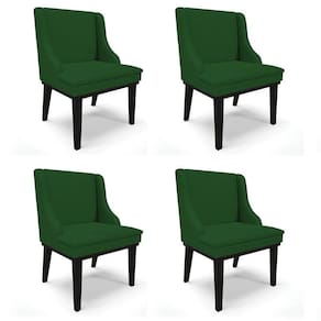 Kit 4 Cadeiras Estofadas Para Sala De Jantar Base Fixa De Madeira Preto Lia Veludo Luxo Verde - Ibiza
