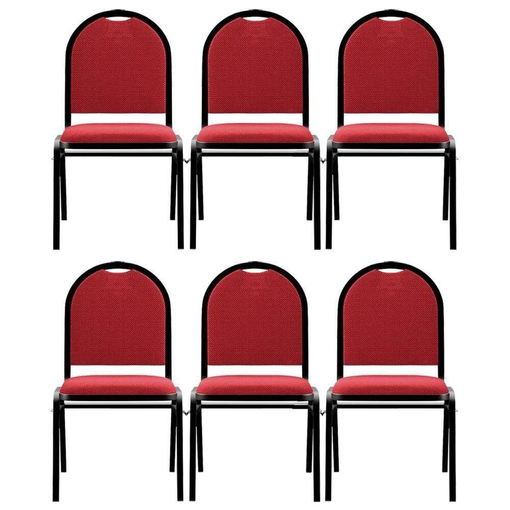 Kit 6 Cadeiras Hoteleiras Auditório Empilhável Linho M23 Vermelho - Mpozenato