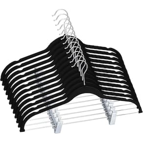 Kit 10 Cabides Slim De Veludo Preto Com 20 Presilhas - Organização E Elegância