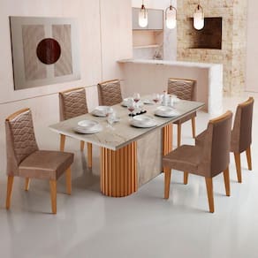Mesa De Jantar Aspen 180cm Tampo Bp Canto Reto 6 Cad Eloise Tork Gris Royale